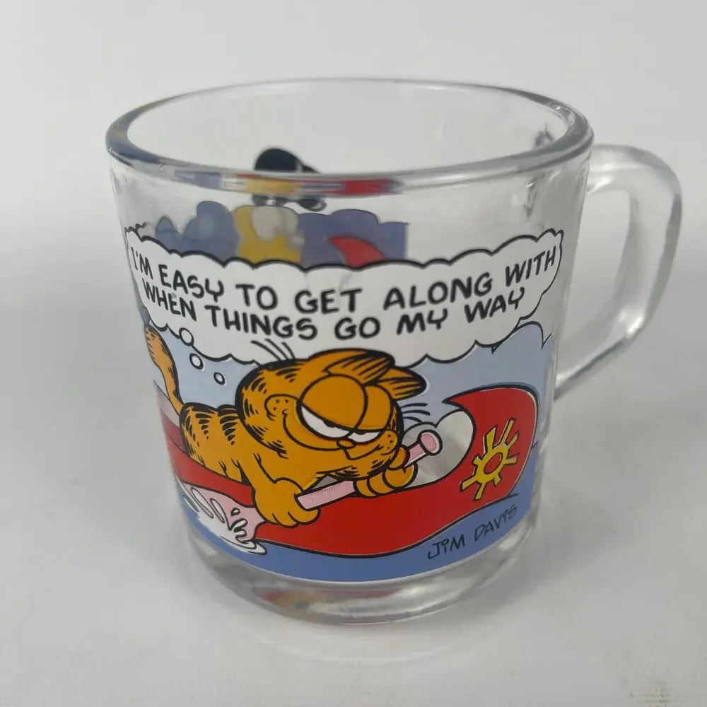 Vintage Collectable Decorative Garfield 8 oz Glass Mugs; Lot of 3